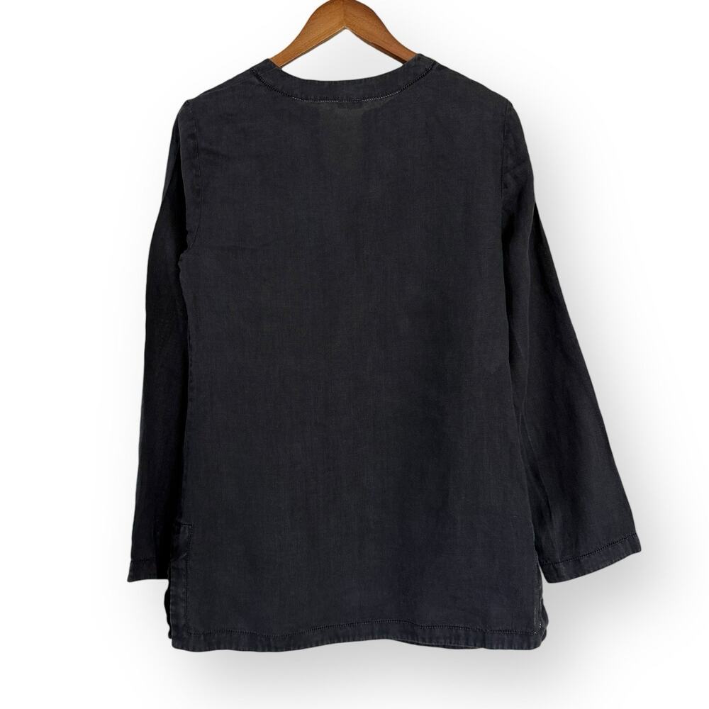 Michael Kors Black 100% Linen Tunic 10 Popover Blouse Made in Italy Quiet Luxury - Picture 6 of 9